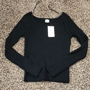 A New Day | Black Ribbed Long Sleeve Top